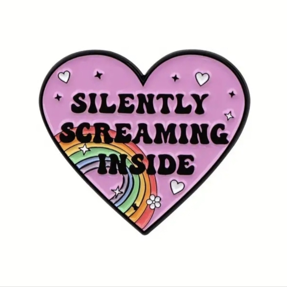NEW Hot Topic Silently Screaming Inside Liliac Purple Lavender Heart Enamel Pin - Picture 2 of 2
